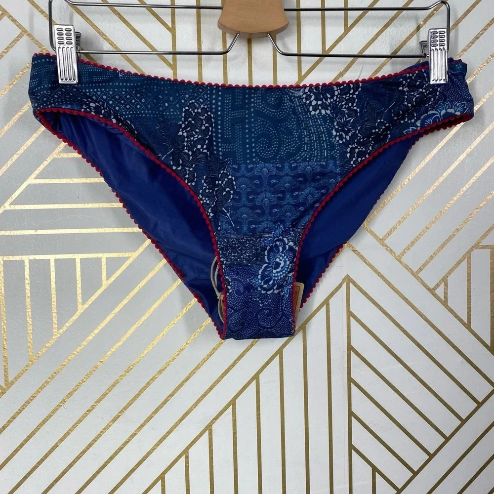 FAHERTY Reversible Baja Bikini Bottom in Japanese Floral Blue Red Size US Large